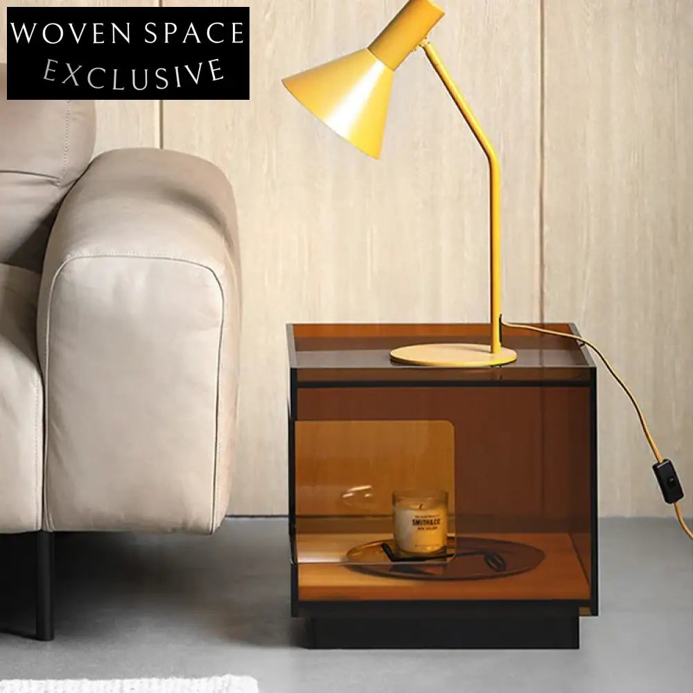 Modern Square Acrylic & Glass Coffee Table with Storage for Living Room