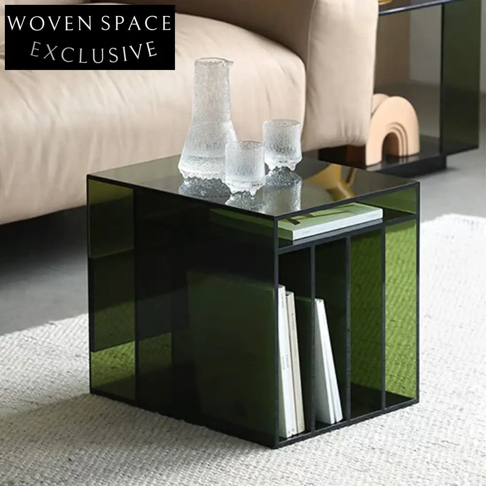 Modern Square Acrylic & Glass Coffee Table with Storage for Living Room