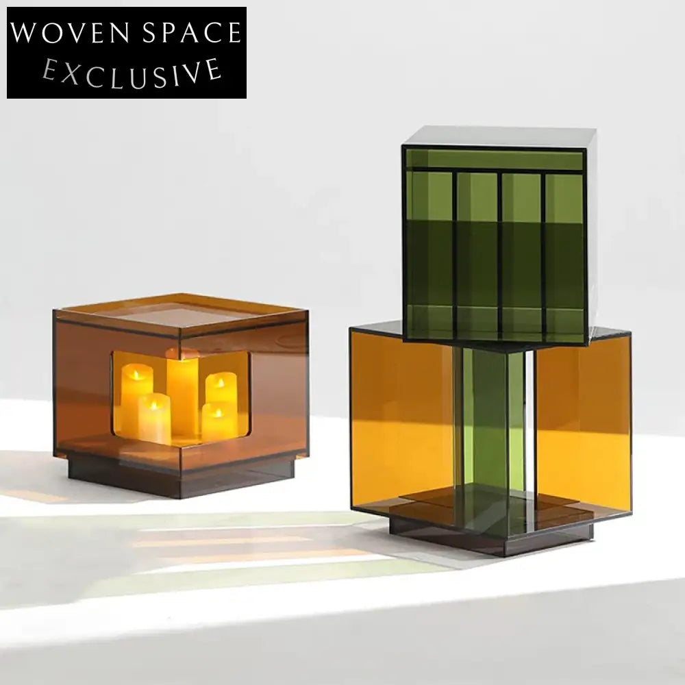 Modern Square Acrylic & Glass Coffee Table with Storage for Living Room