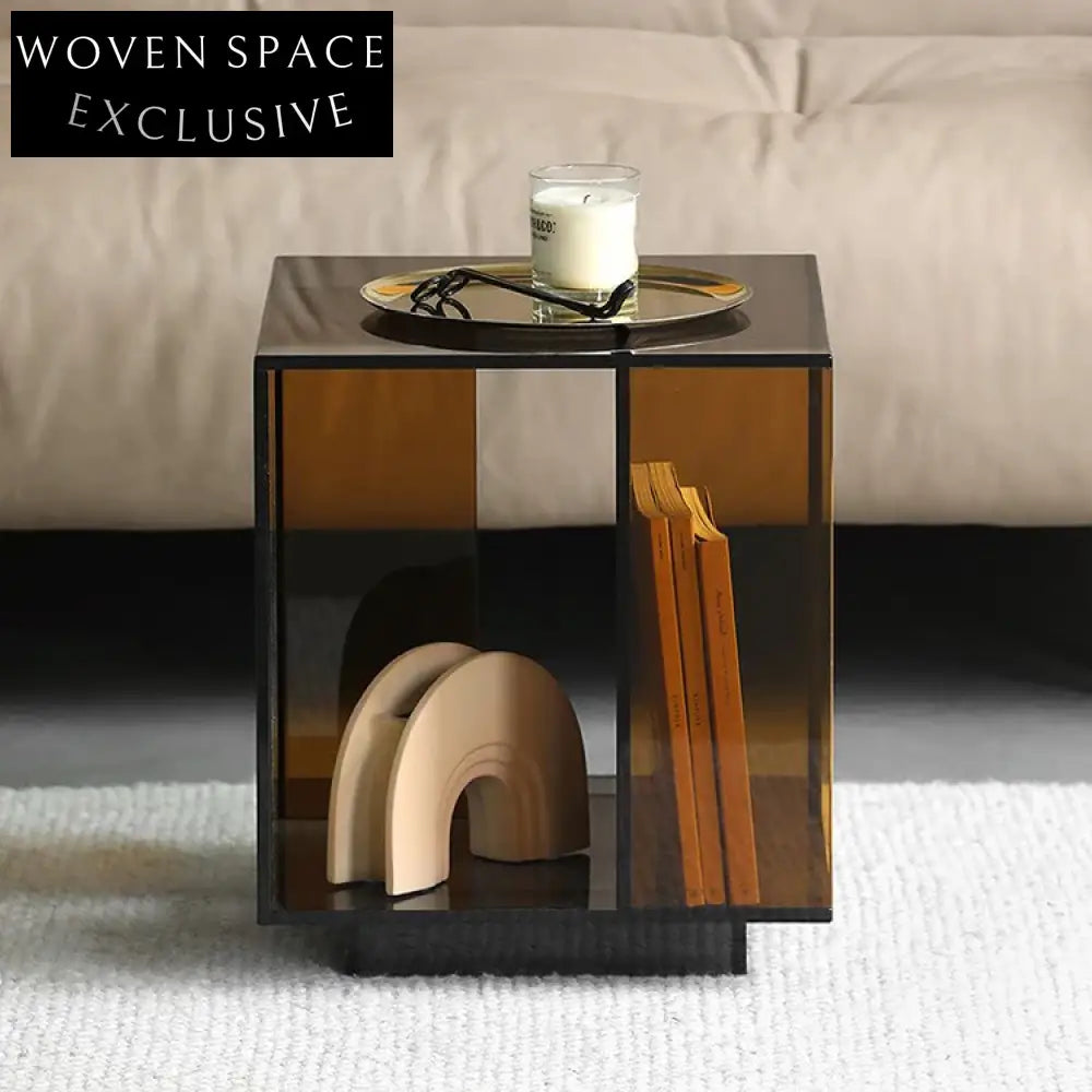 Modern Square Acrylic & Glass Coffee Table with Storage for Living Room