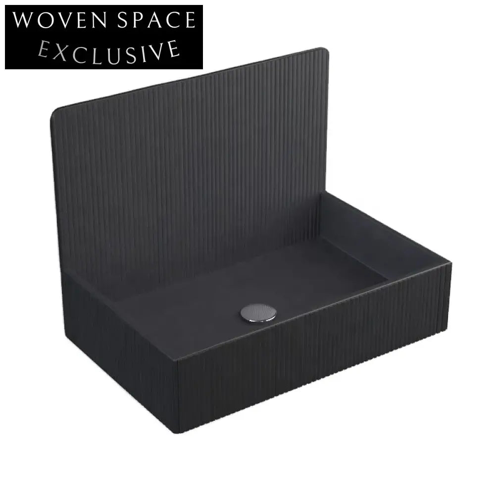 Modern Square Black Resin Wall-Hung Bathroom Sink – Premium Artificial Stone