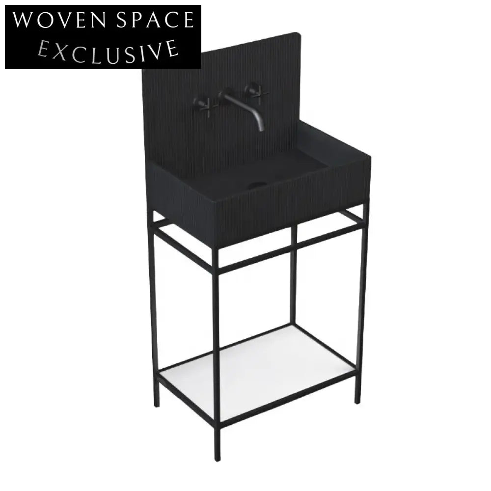 Modern Square Black Resin Wall-Hung Bathroom Sink – Premium Artificial Stone
