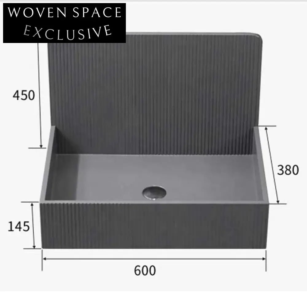 Modern Square Black Resin Wall-Hung Bathroom Sink – Premium Artificial Stone