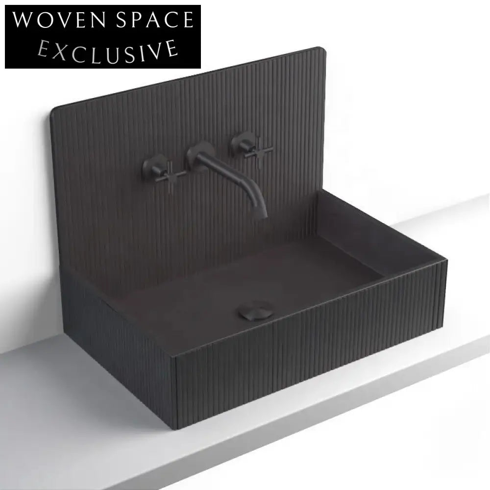 Modern Square Black Resin Wall-Hung Bathroom Sink – Premium Artificial Stone