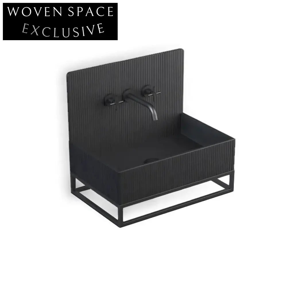 Modern Square Black Resin Wall-Hung Bathroom Sink – Premium Artificial Stone