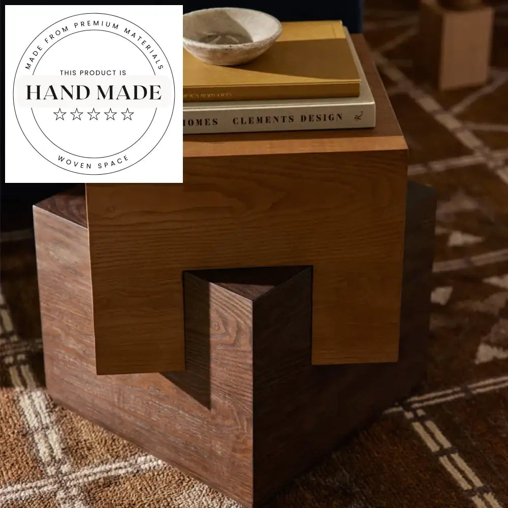 Modern Square Brown Solid Wood Retro Nordic Corner Side Table