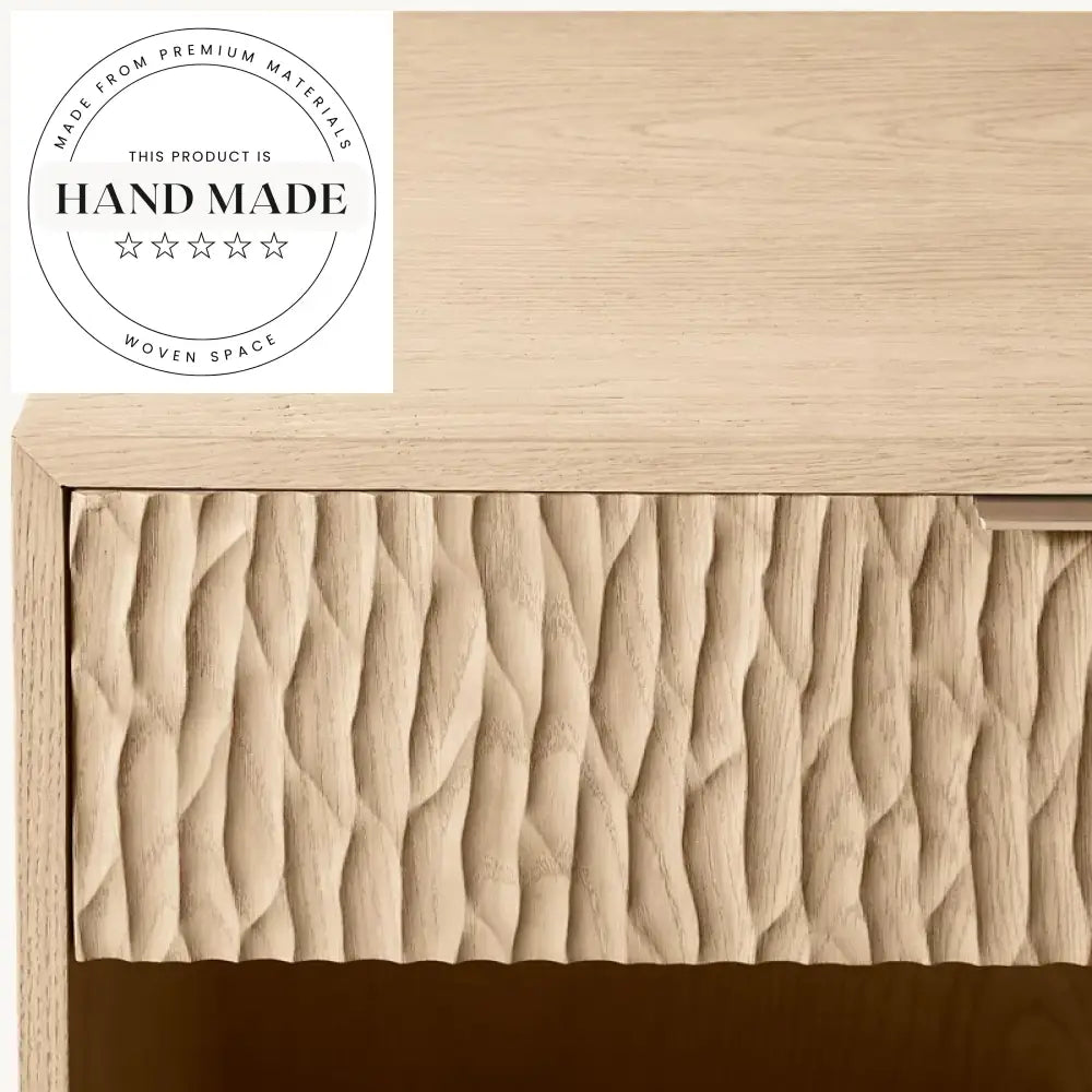 Modern Square Carved Wood Nightstand with Storage Drawer Bedside Table