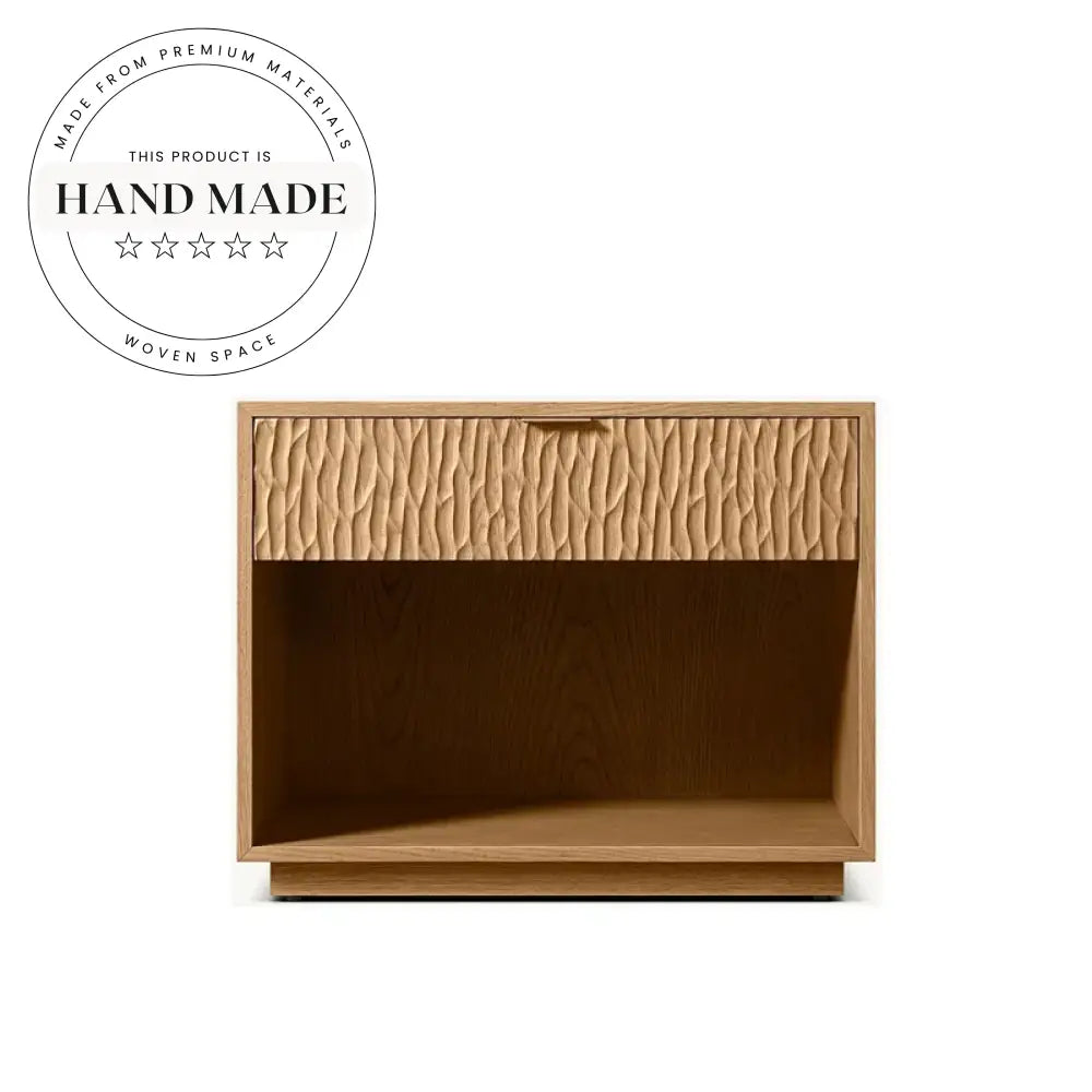 Modern Square Carved Wood Nightstand with Storage Drawer Bedside Table