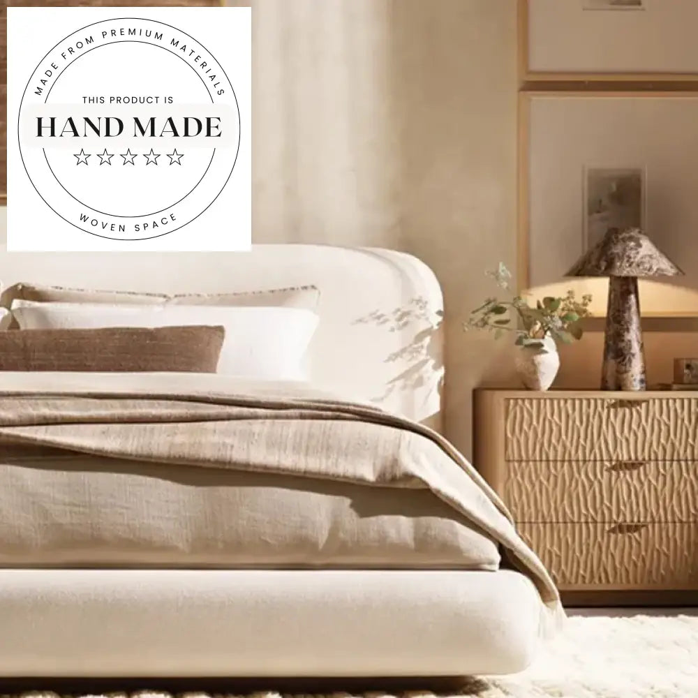 Modern Square Carved Wood Nightstand with Storage Drawer Bedside Table