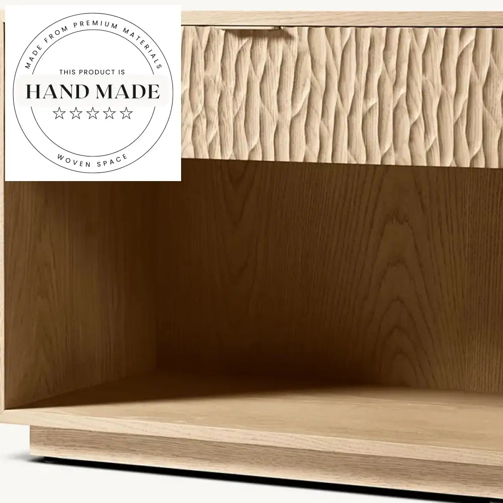 Modern Square Carved Wood Nightstand with Storage Drawer Bedside Table