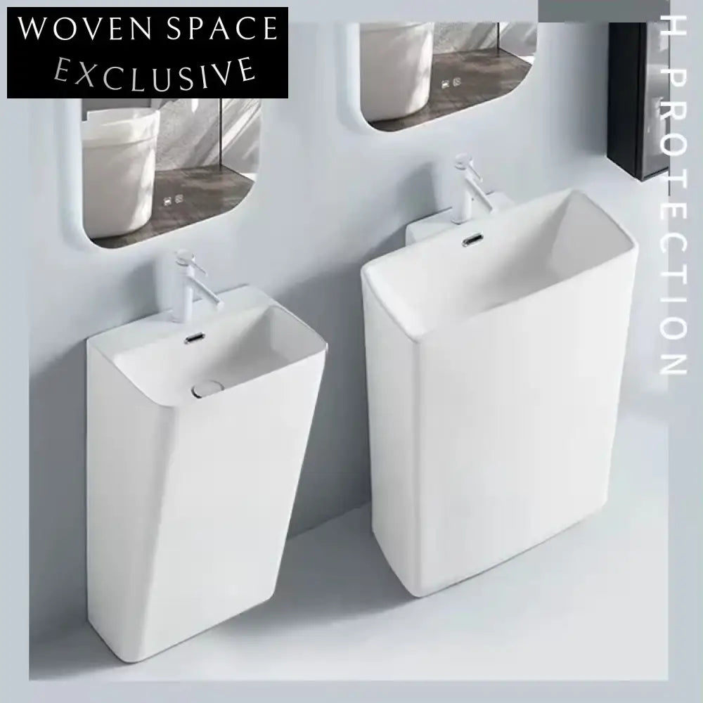 Modern Square Ceramic Pedestal Hand Wash Sink for Elegant Bathrooms