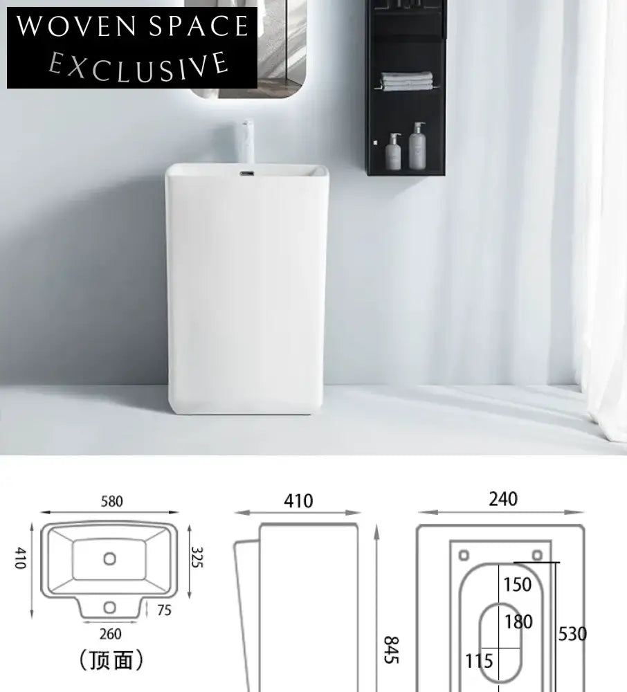 Modern Square Ceramic Pedestal Hand Wash Sink for Elegant Bathrooms