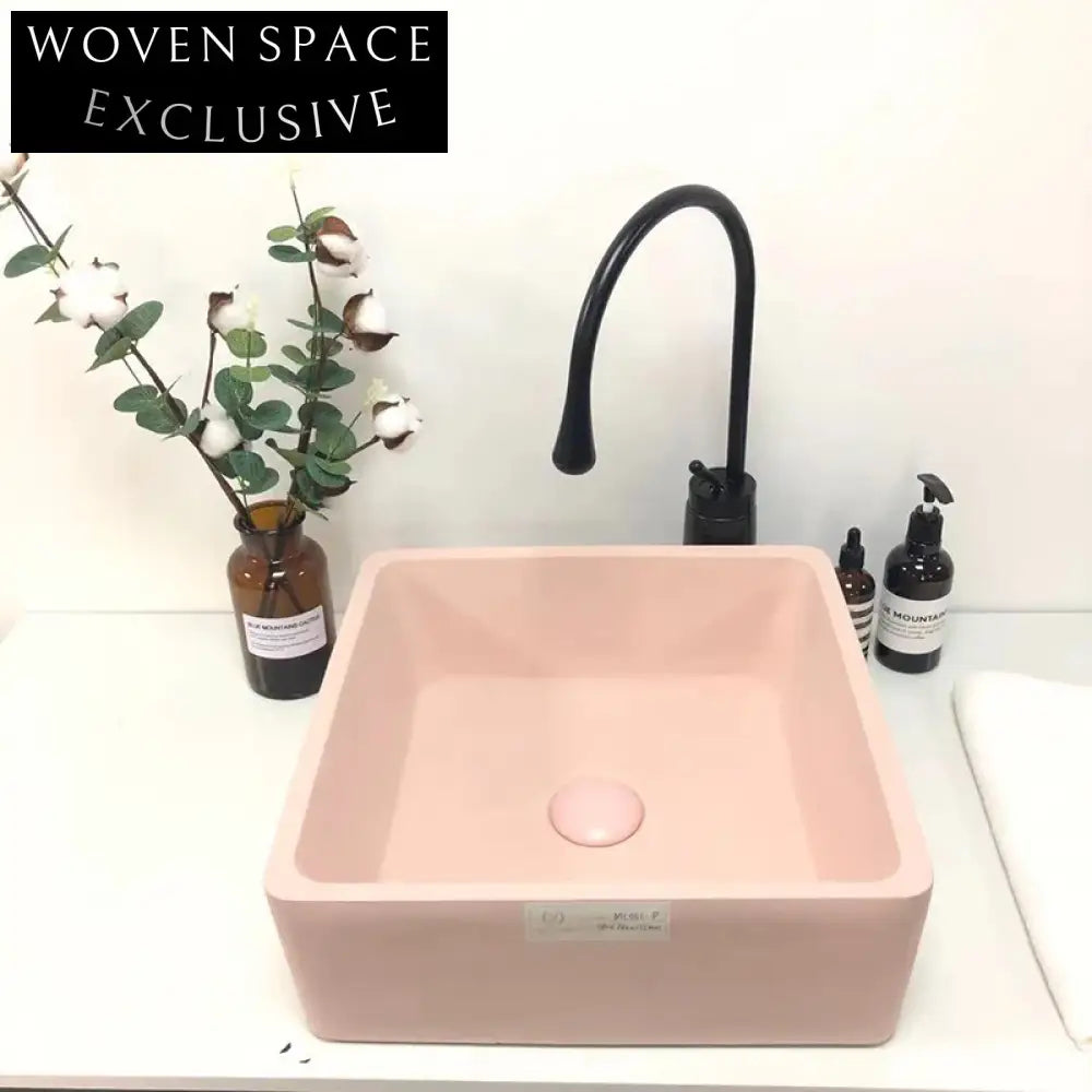 Modern Square Concrete Vessel Sink for Bathroom Vanity Countertop Basin