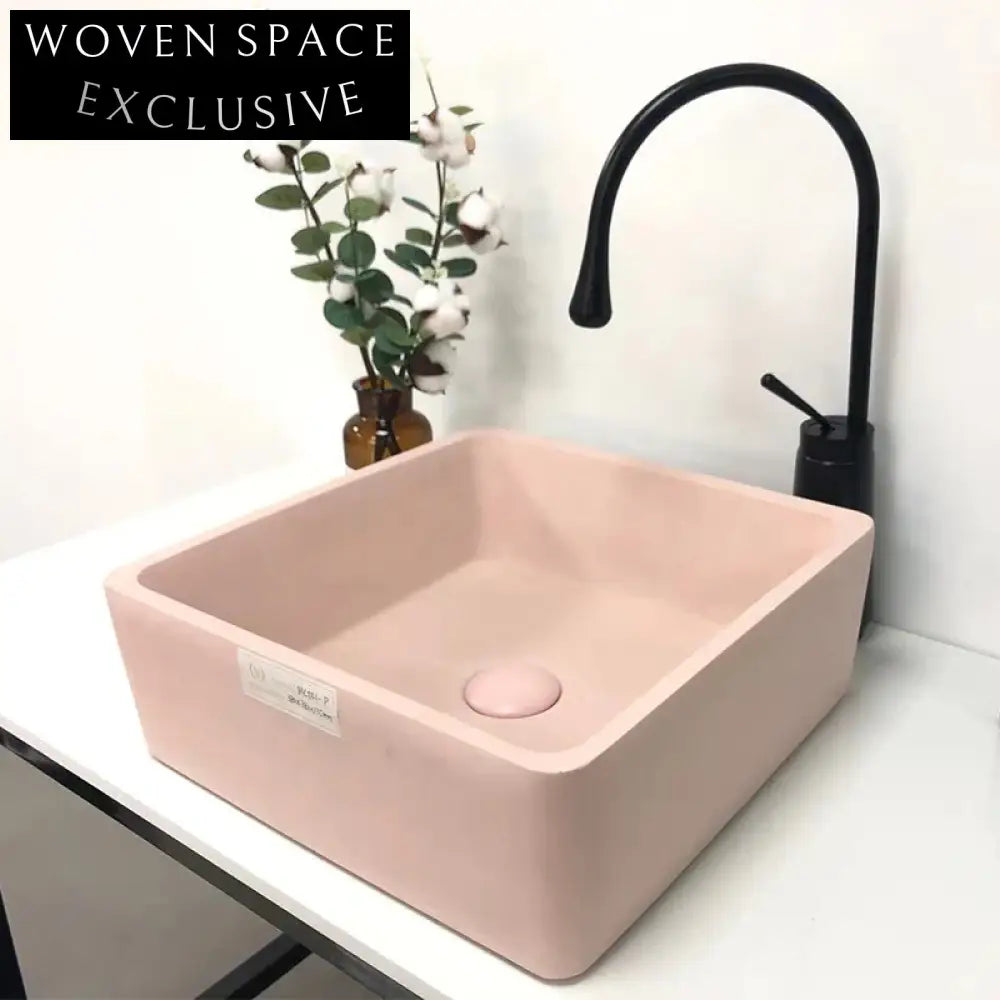 Modern Square Concrete Vessel Sink for Bathroom Vanity Countertop Basin