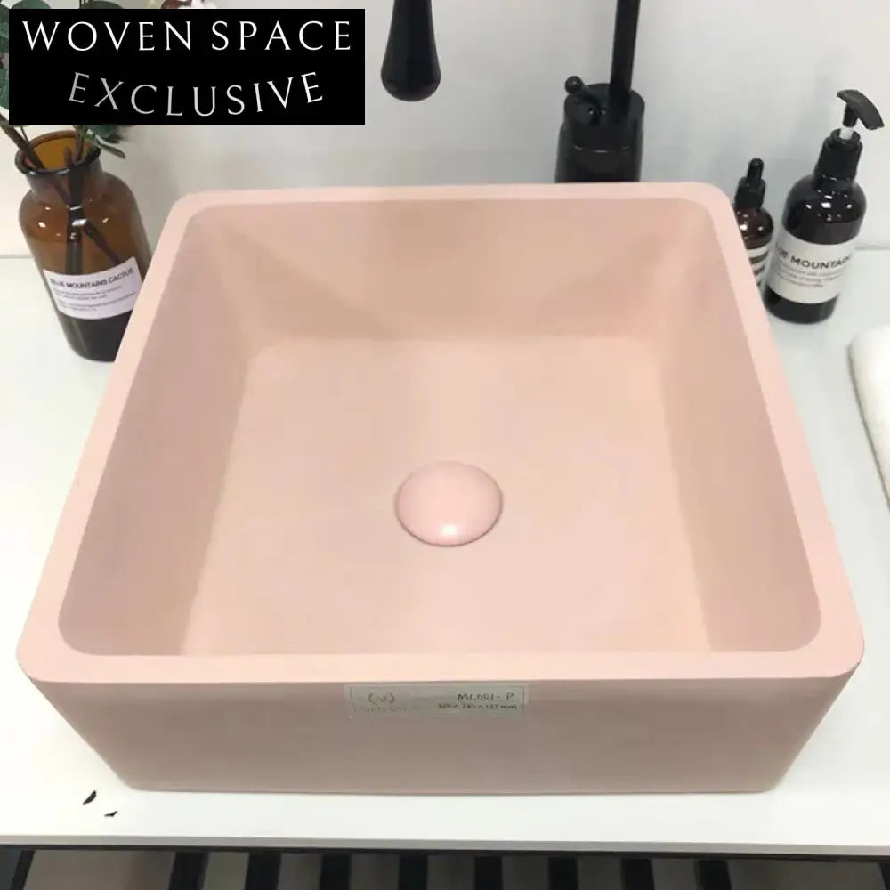 Modern Square Concrete Vessel Sink for Bathroom Vanity Countertop Basin