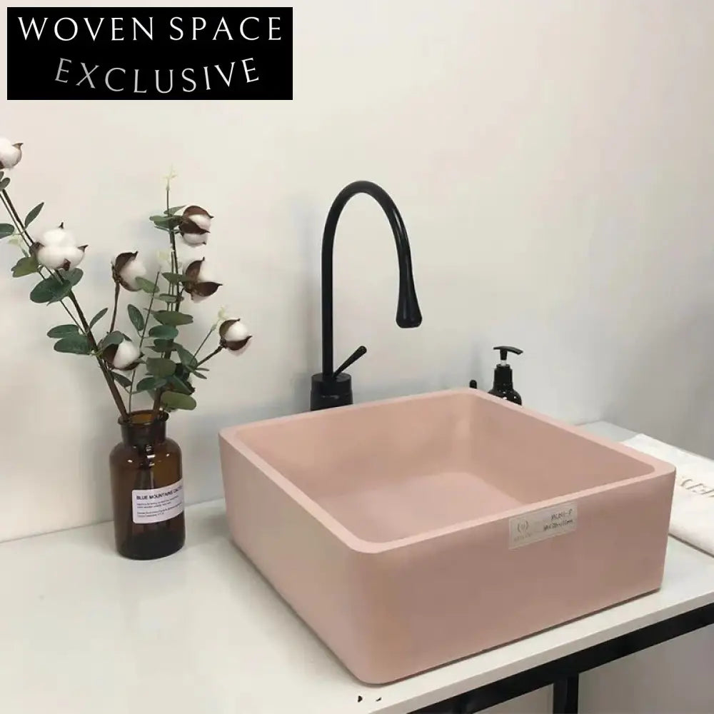 Modern Square Concrete Vessel Sink for Bathroom Vanity Countertop Basin