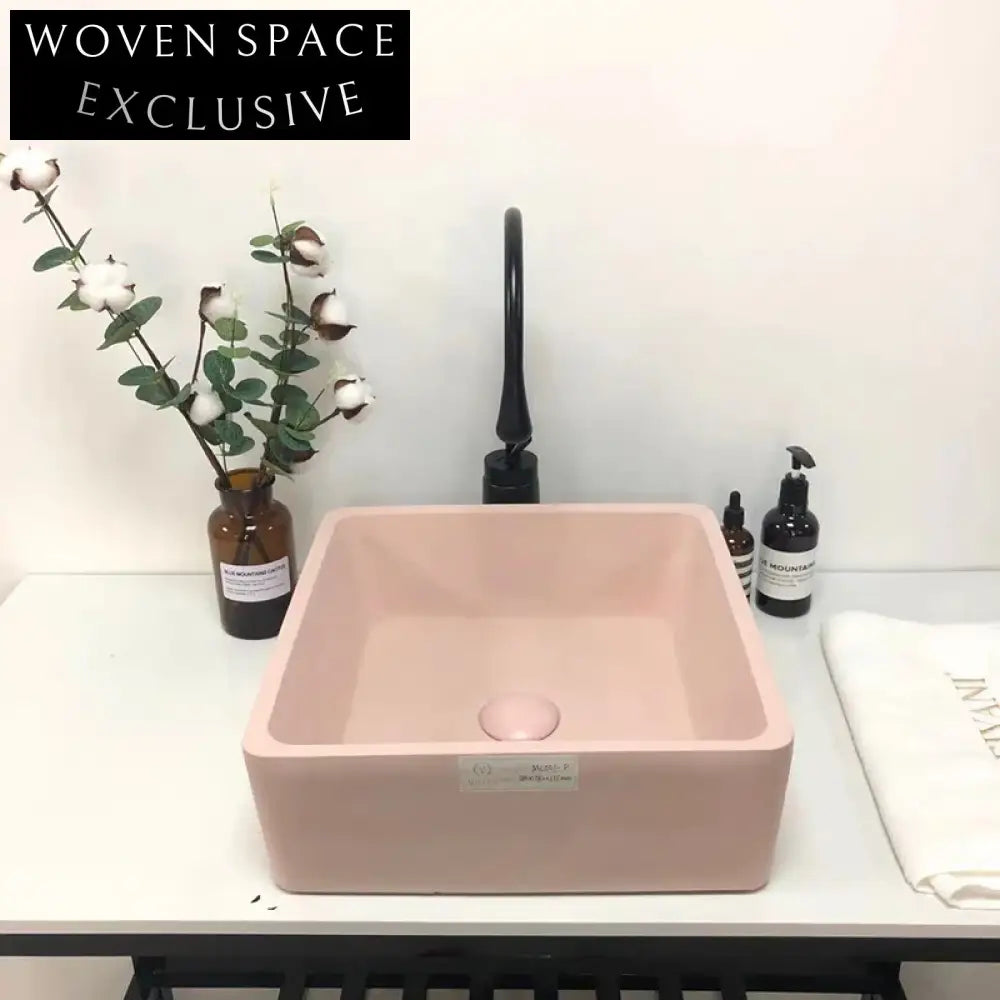 Modern Square Concrete Vessel Sink for Bathroom Vanity Countertop Basin
