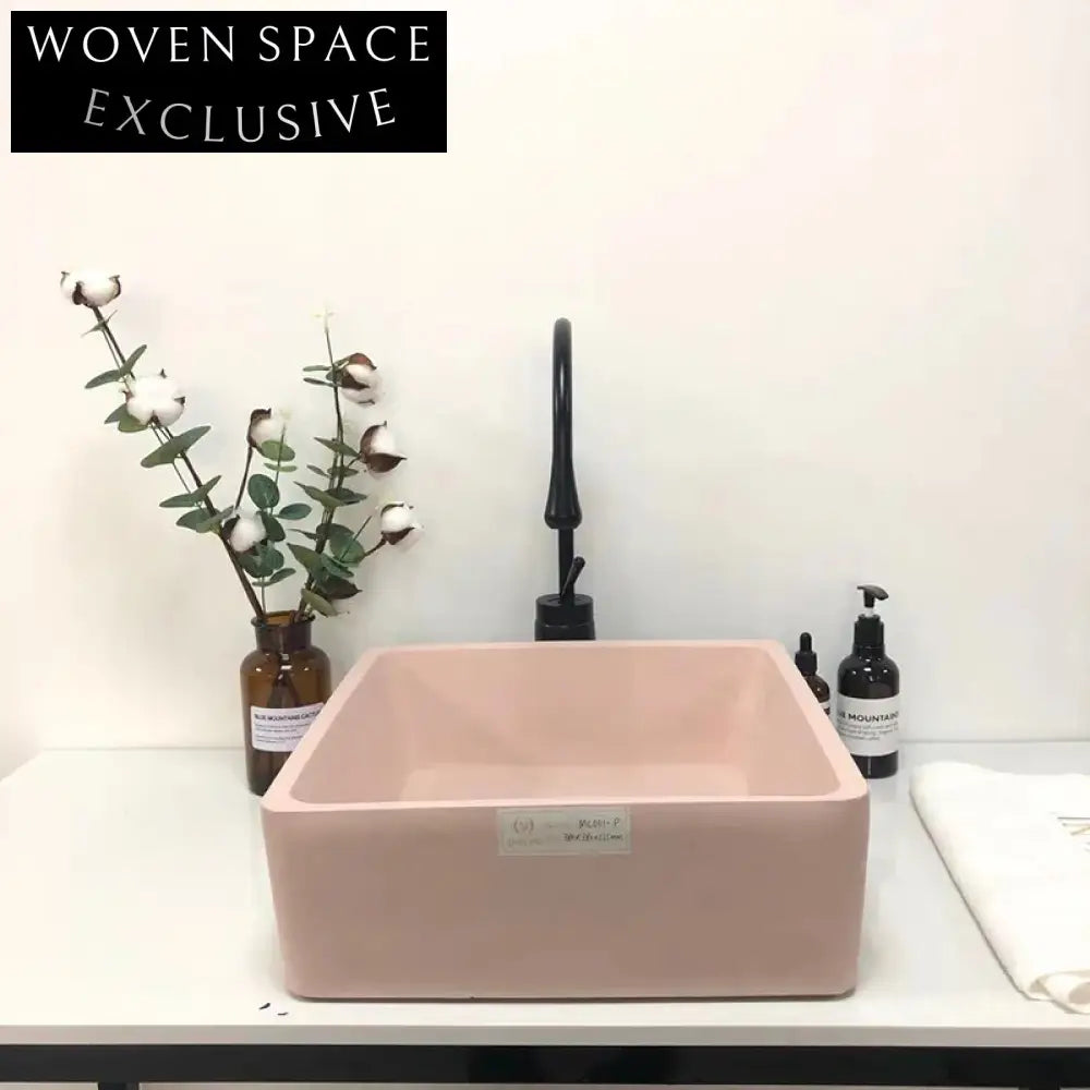 Modern Square Concrete Vessel Sink for Bathroom Vanity Countertop Basin
