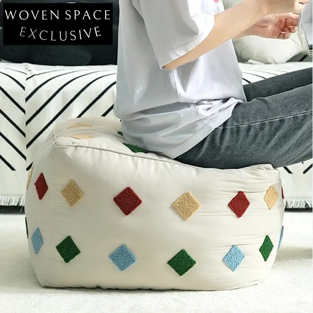 Modern Square Fabric Ottoman Stool, Plush Cube Footrest for Living Room