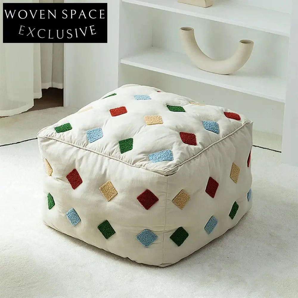 Modern Square Fabric Ottoman Stool, Plush Cube Footrest for Living Room