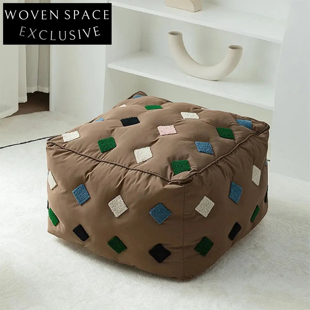 Modern Square Fabric Ottoman Stool, Plush Cube Footrest for Living Room