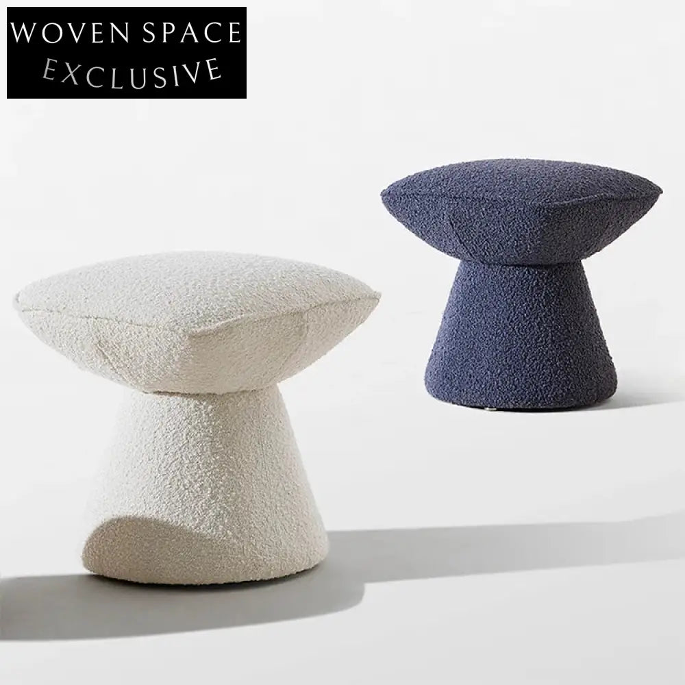 Modern Square Fabric Ottoman Stool - Plush Teddy Upholstery for Living Room