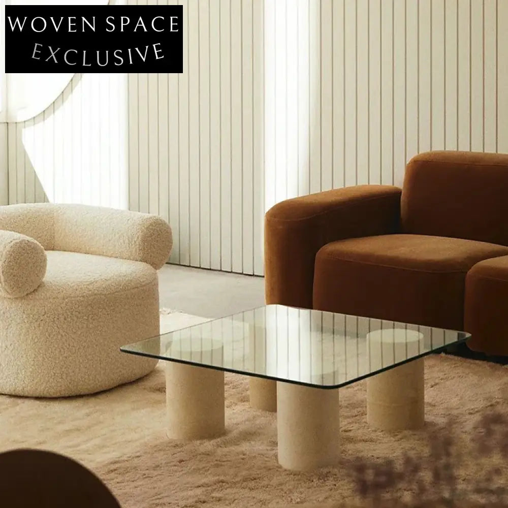 Modern Square Glass Top Living Room Center Table with Elegant Wood Base