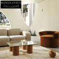 Modern Square Glass Top Living Room Center Table with Elegant Wood Base