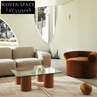 Modern Square Glass Top Living Room Center Table with Elegant Wood Base