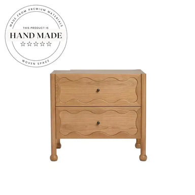 Modern Square Oak Veneer 2-Drawer Storage Nightstand Bedside Table