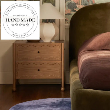 Modern Square Oak Veneer 2-Drawer Storage Nightstand Bedside Table