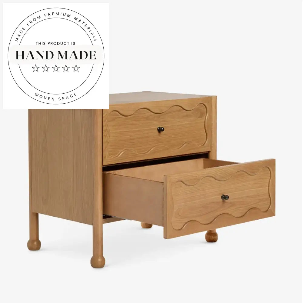 Modern Square Oak Veneer 2-Drawer Storage Nightstand Bedside Table