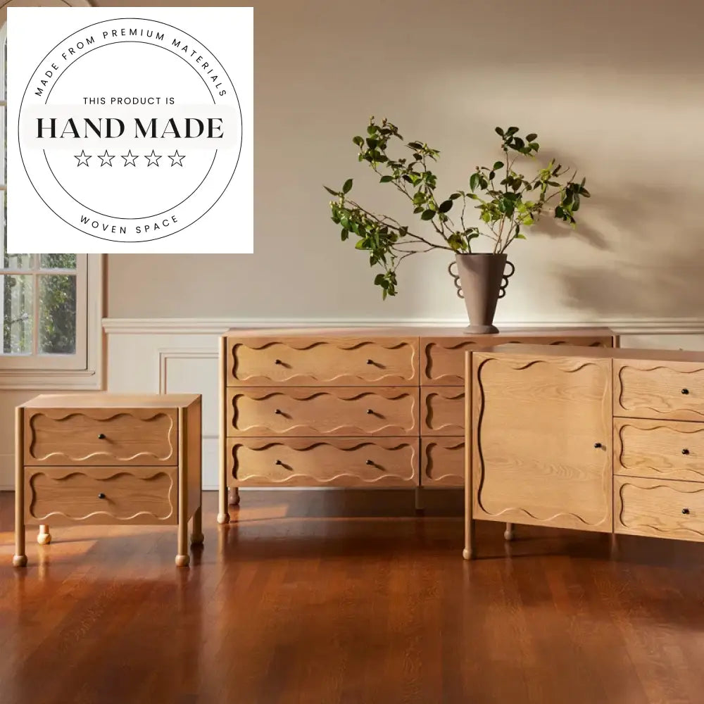 Modern Square Oak Veneer 2-Drawer Storage Nightstand Bedside Table
