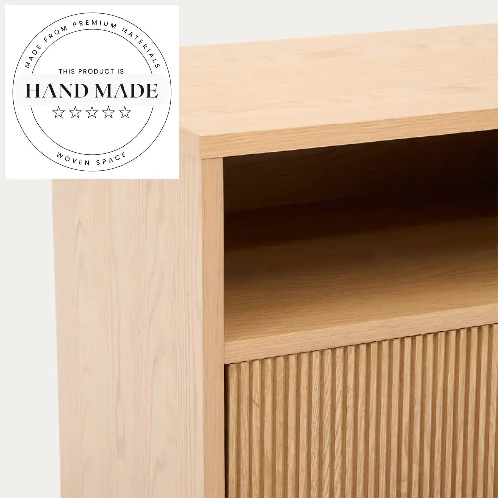 Modern Square Oak Veneer Bedside Table with Foldable Drawer Nightstand