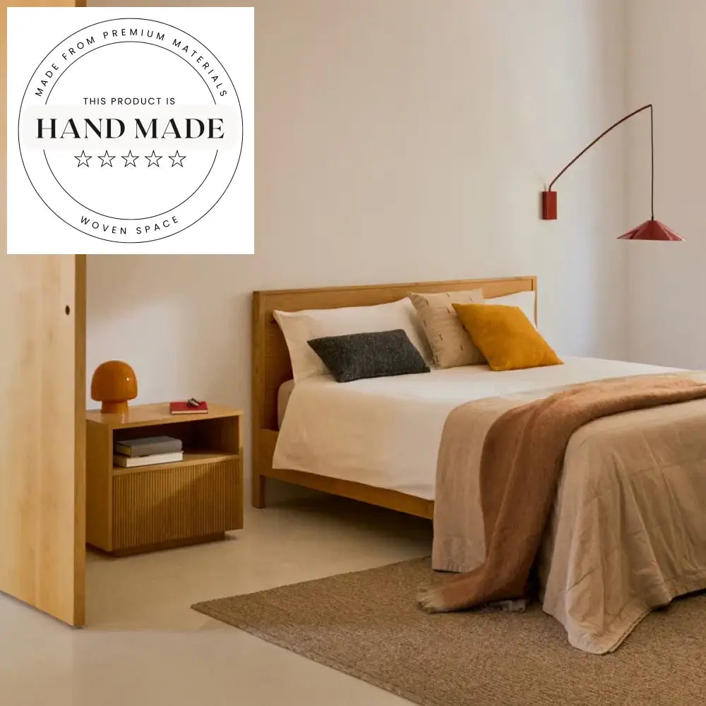 Modern Square Oak Veneer Bedside Table with Foldable Drawer Nightstand