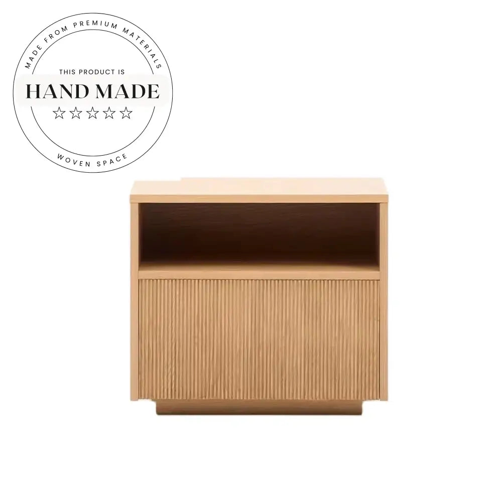 Modern Square Oak Veneer Bedside Table with Foldable Drawer Nightstand