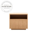 Modern Square Oak Veneer Bedside Table with Foldable Drawer Nightstand