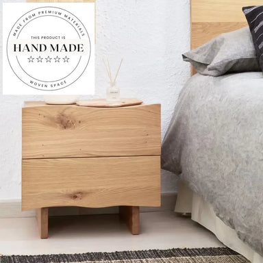 Modern Square Oak Veneer Nightstand with Natural Wood Finish Bedside Table