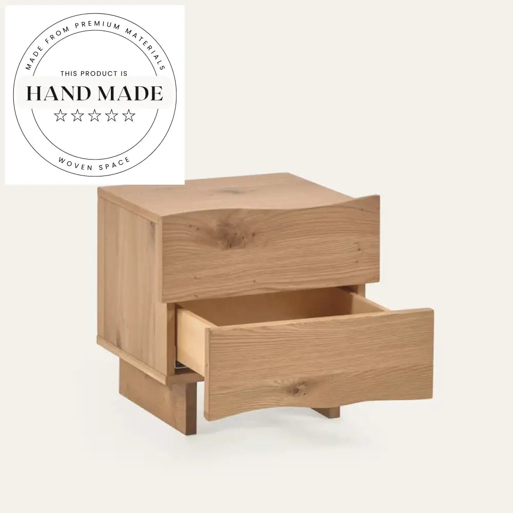 Modern Square Oak Veneer Nightstand with Natural Wood Finish Bedside Table