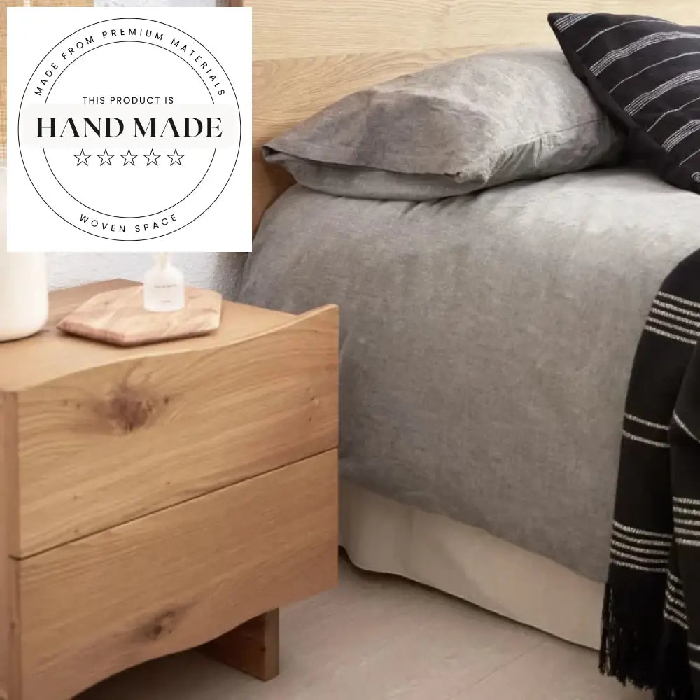 Modern Square Oak Veneer Nightstand with Natural Wood Finish Bedside Table