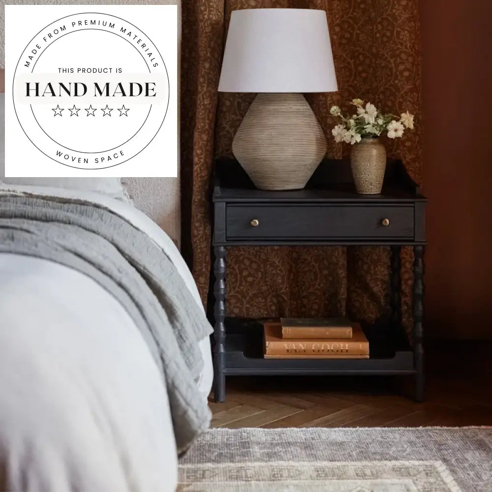Modern Square Oak Veneer Single Drawer Wooden Bedside Table