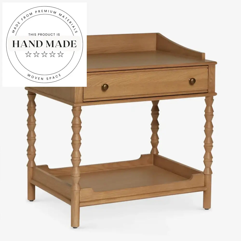 Modern Square Oak Veneer Single Drawer Wooden Bedside Table