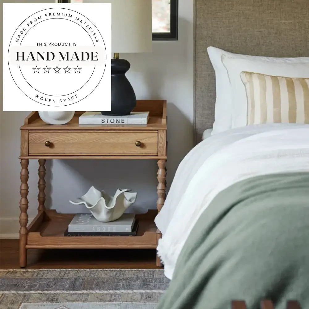 Modern Square Oak Veneer Single Drawer Wooden Bedside Table