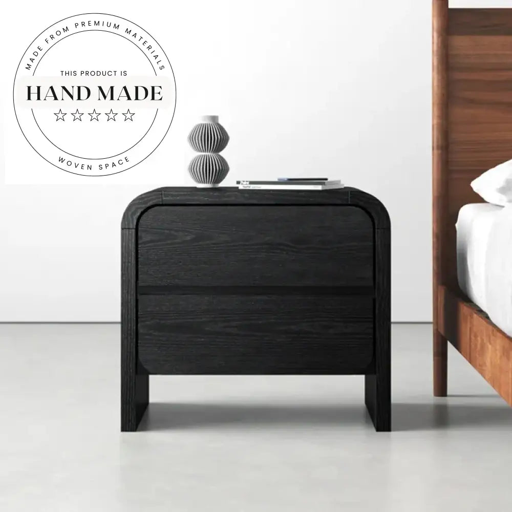 Modern Square Oak Veneer Two Drawer Nordic Bedside Table