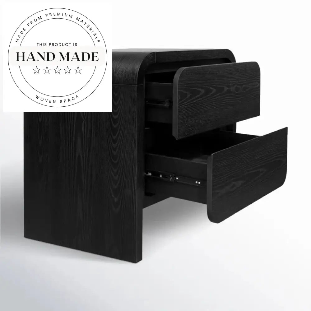 Modern Square Oak Veneer Two Drawer Nordic Bedside Table