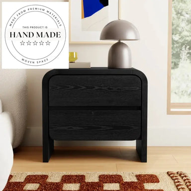 Modern Square Oak Veneer Two Drawer Nordic Bedside Table