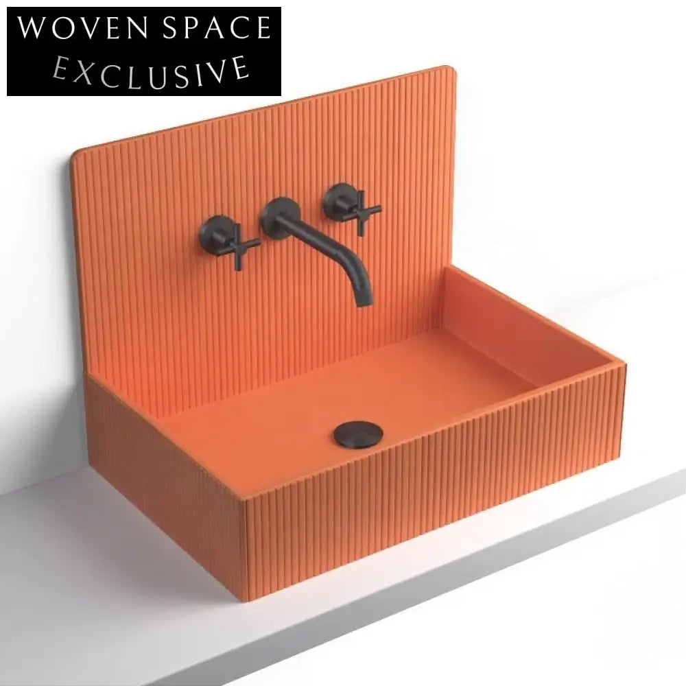 Modern Square Orange Resin Wall-Hung Bathroom Sink - Durable Artificial Stone Basin
