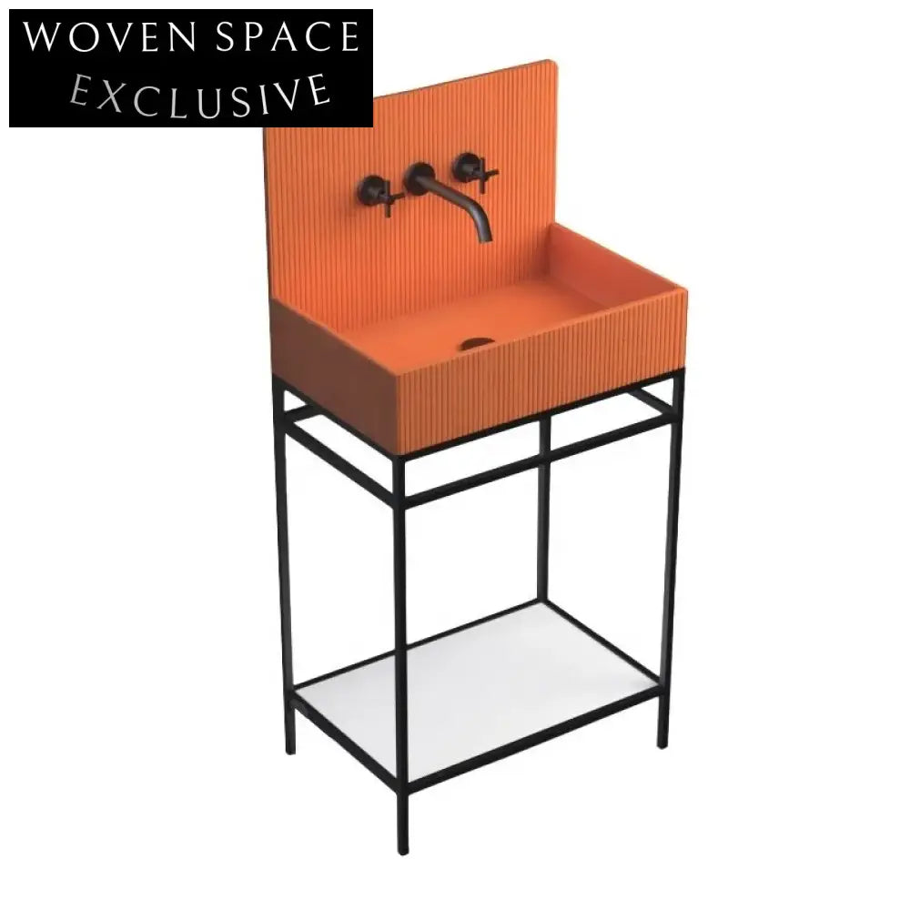 Modern Square Orange Resin Wall-Hung Bathroom Sink - Durable Artificial Stone Basin