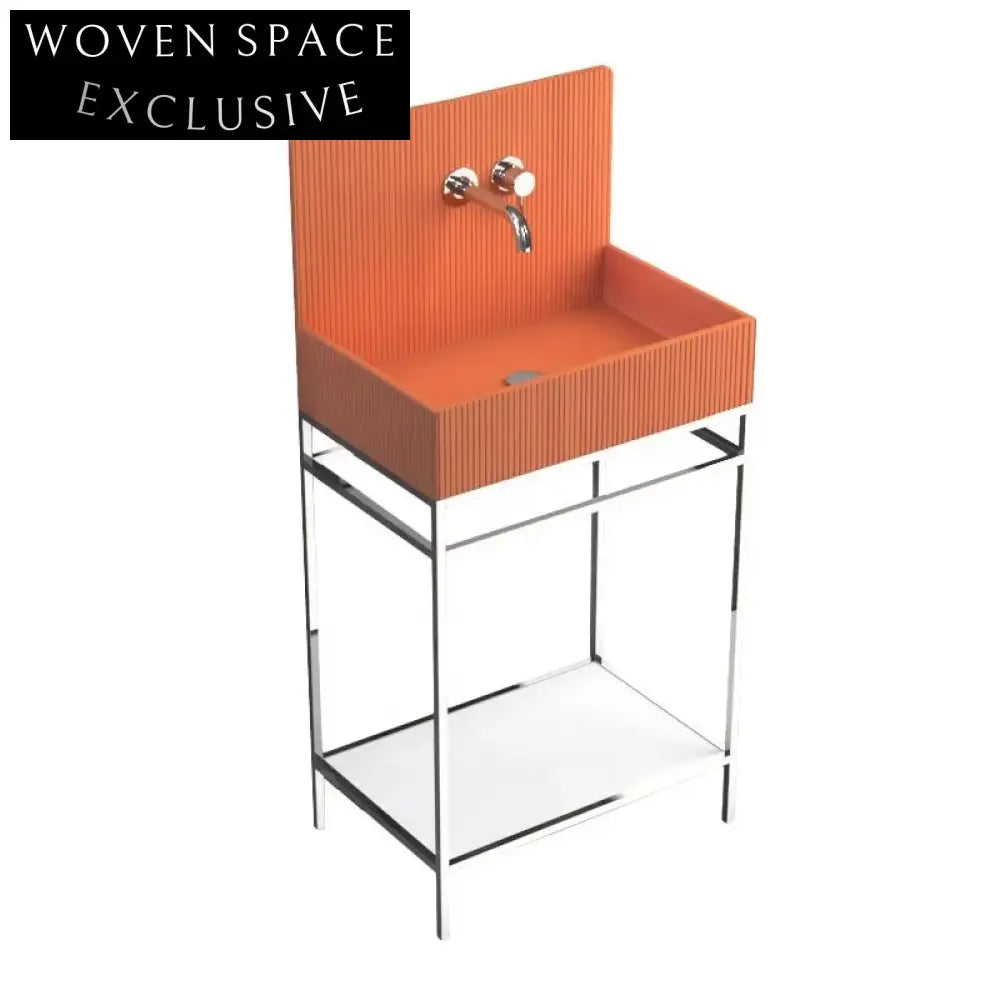 Modern Square Orange Resin Wall-Hung Bathroom Sink - Durable Artificial Stone Basin