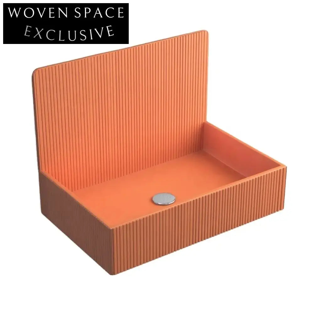 Modern Square Orange Resin Wall-Hung Bathroom Sink - Durable Artificial Stone Basin